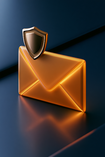 Premium 3D Glowing Email Icon with Metallic Shield