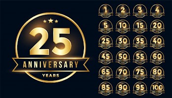 Premium golden anniversary emblem set in line style Free Vector