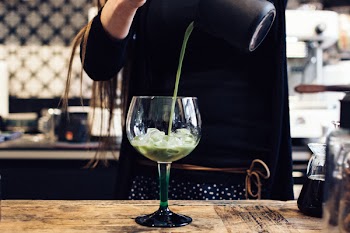 Preparing Matcha cocktail 