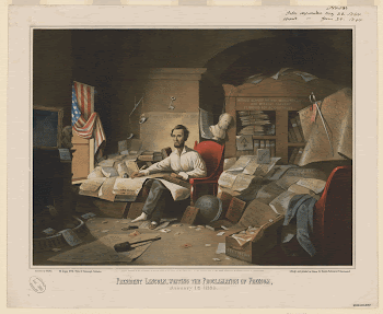 President Lincoln, writing the Proclamation | Free Photo - rawpixel