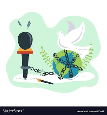 press freedom day as mic chained earth and dove