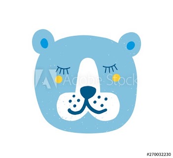 Pretty bear face with closed eyes isolated on white background