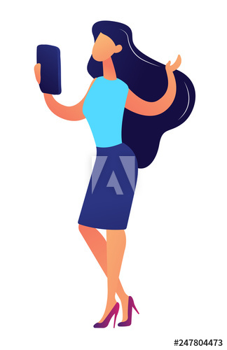 Pretty business woman using tablet or smartphone vector illustration