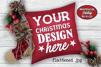 Pretty Red Christmas Pillow Mockup