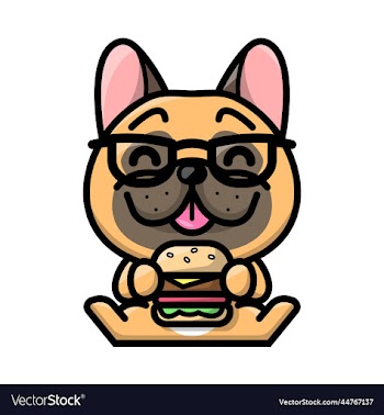 printa cute french bulldog is holding a burger