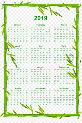 Printable 12 Month 2019 Calendar with Bamboo Borde - others 