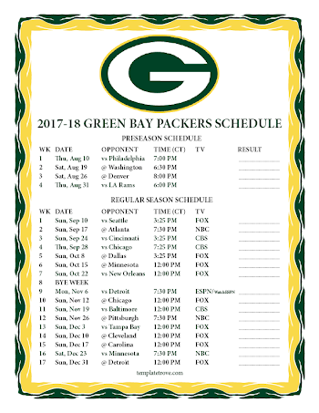 Printable 2017-2018 Green Bay Packers Schedule