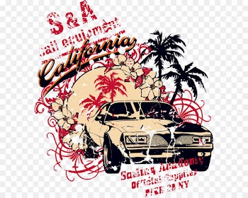 Printed T-shirt Clothing Top - Coconut trees printing car 