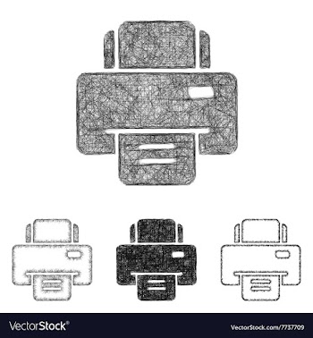 Printer icon set - sketch line art vector image