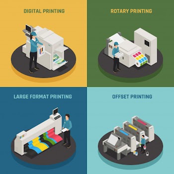 Printing house 4 isometric icons Free Vector