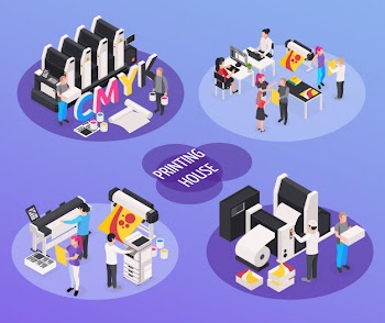 Printing house concept icons set with polygraphy and press symbols isometric isolated Free Vector