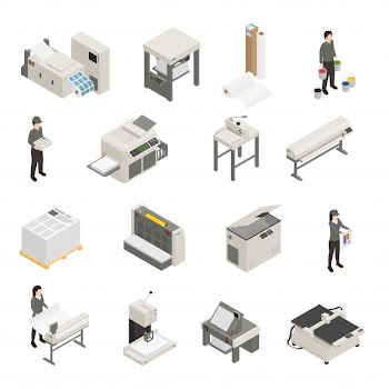 Printing house isometric icons set Free Vector