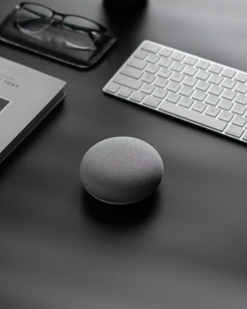 Product shot of the Google Home Mini.