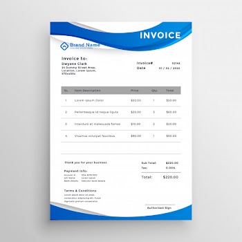 Professional blue wavy style invoice template Free Vector