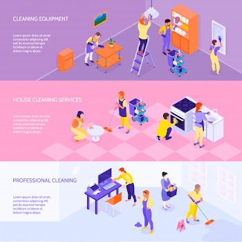 Professional cleaning service isometric banners Free Vector