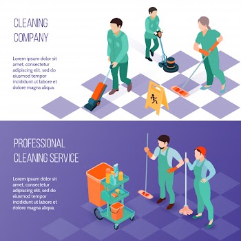 Professional cleaning service isometric banners Free Vector