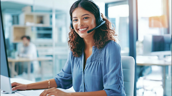 Professional Customer Support Representative in Modern Office