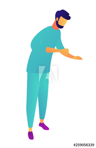 Professional doctor standing bent down and examining, tiny people isometric 3D illustration
