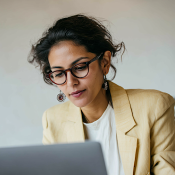 Professional Indian Woman Working on Laptop in Office