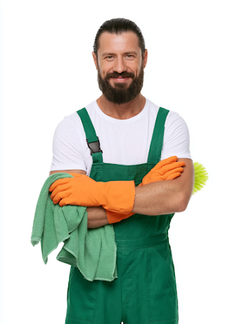 Professional Male Cleaner in Overalls