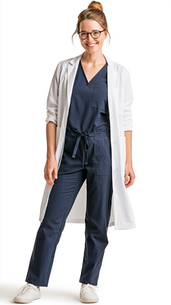 Professional Medical Educator in Navy Scrubs