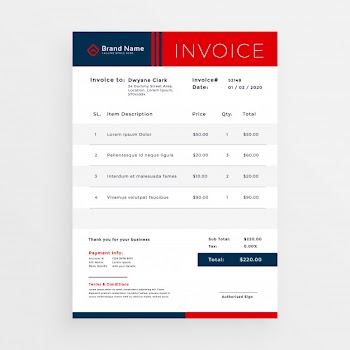 Professional red invoice template design Free Vector
