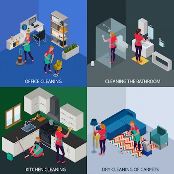 Professional tidying up of office and apartment dry cleaning of carpets isometric concept isolated Free Vector