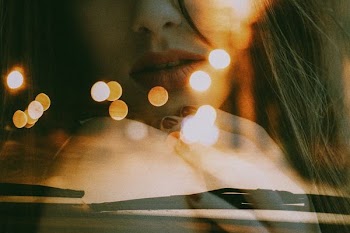 profile of girl with bokeh light