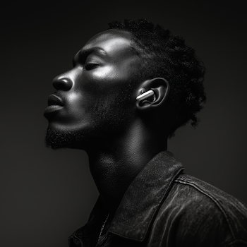 Profile Portrait of a Dark Man with Aluminum Ear Piece