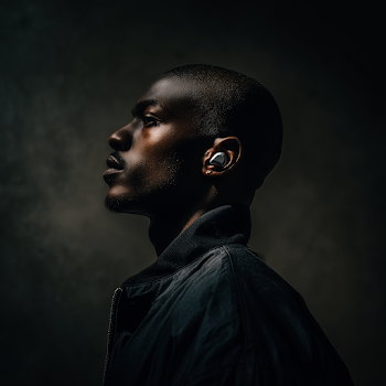 Profile Portrait of a Man with Aluminum Ear Piece