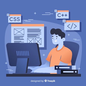 Programmer working with c++ Free Vector