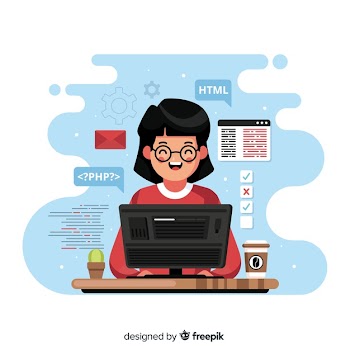 Programmer working with php Free Vector