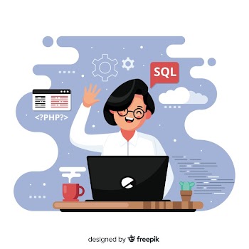 Programmer working with sql Free Vector