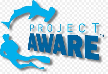 Project AWARE Logo Scuba diving Professional Association of Diving Instructors Environmental protection - bahai background 