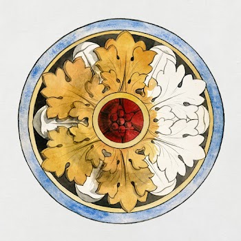 Projet pour un panneau de vitrail: rose &agrave; motif de feuilles d'acanthe: grisaille, jaune d'argent during 19th century by Prosper Lafaye. Original from The Public Institution Paris Mus&eacute;es. Digitally enhanced by rawpixel.