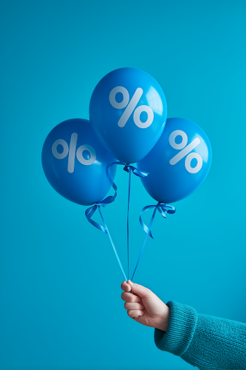 Promotional Blue Balloons with Percentage Symbols