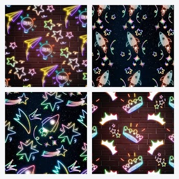 Psd colorful neon galaxy pattern background set