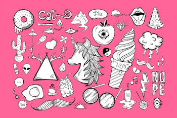 Psd cool doodle cartoon teen sticker set
