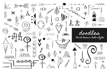 Psd doodle hand drawn boho style element set