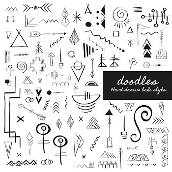 Psd doodle hand drawn boho style element set