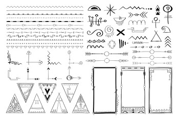 Psd doodle hand drawn ornamental bohemian style set