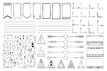 Psd doodle hand drawn ornamental bohemian style set
