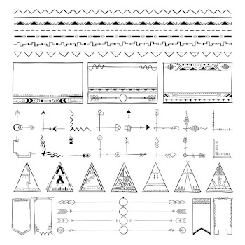 Psd doodle hand drawn ornamental bohemian style set