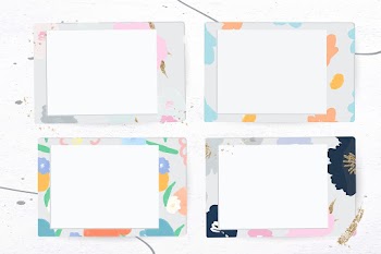Psd flower decorated instant camera frame set
