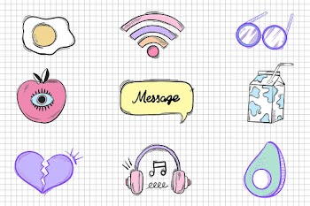 Psd funky doodle cartoon teen sticker set