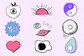 Psd funky icon doodle cartoon teen sticker set