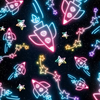 Psd neon spacecraft star doodle pattern background
