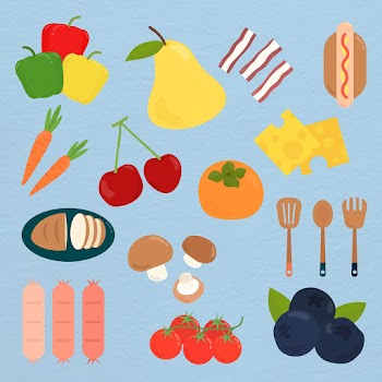 Psd pastel colorful food sticker set