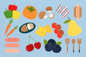 Psd pastel colorful food sticker set