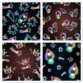 Psd rainbow neon galaxy pattern background set for kids